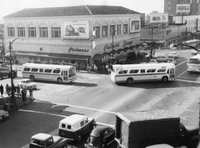 1960 Photograph of streets with buses 