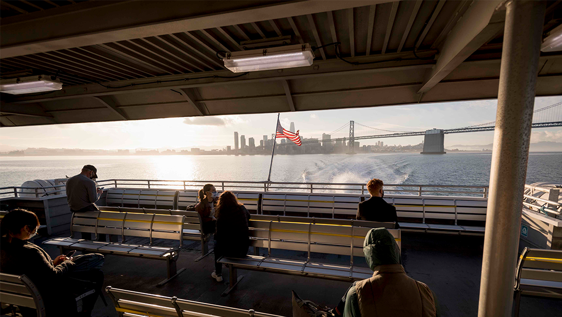 ferry looking at skyline