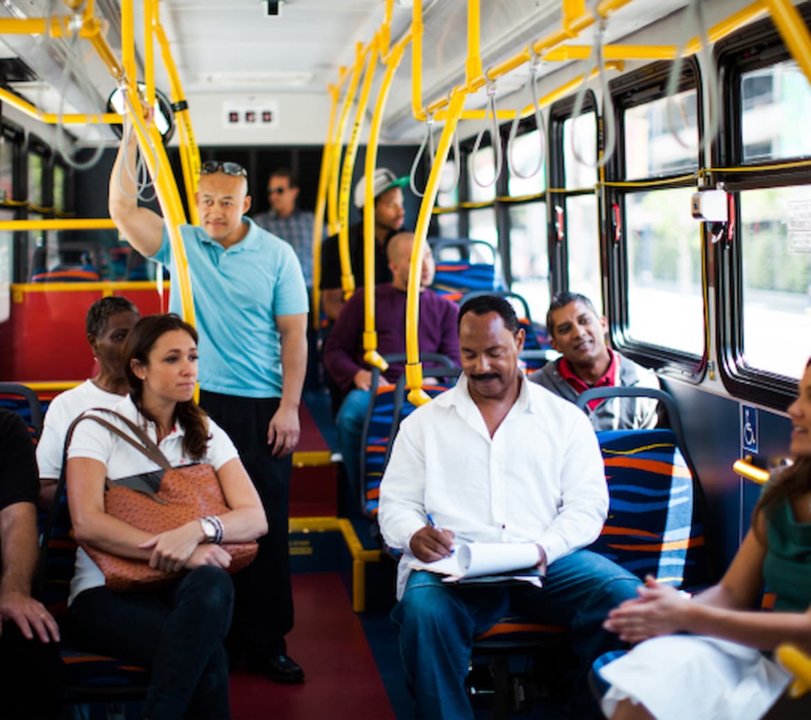 African American male and other males on bus