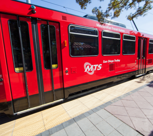 Light rail train at station