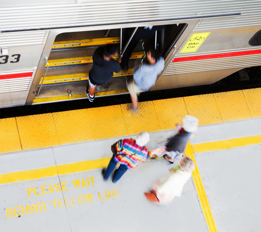 Riders boarding a train
